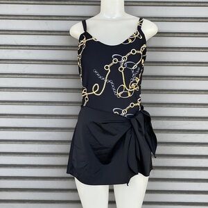 Addition Elle Gold Chain Sarong Swimdress One Piece Swimsuit NWOT Size 14